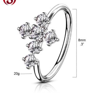 Forbidden Body Jewelry 20g 8mm Platinum Plated Brass Bendable Nose Ring & Cartilage Hoop Featuring CZ Lined Cross Top