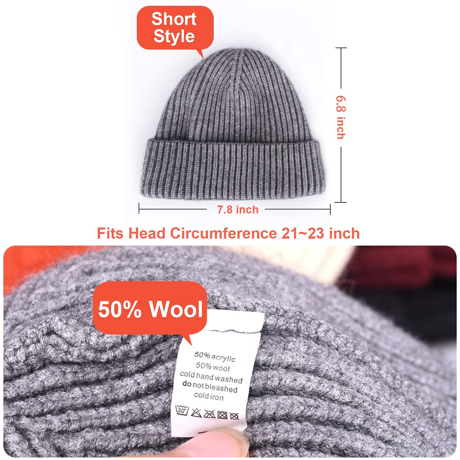 ROYBENS 2pcs Swag Wool Fisherman Beanies for Men, Knit Short Watch Cap Winter Warm Hats