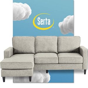 serta harmon reversible sectional sofa, modern l-shaped couch for small spaces, soft fabric upholstery, square arm, light gray