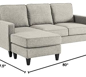 Serta Harmon Reversible Sectional Sofa, Modern L-Shaped Couch for Small Spaces, Soft Fabric Upholstery, Square Arm, Light Gray