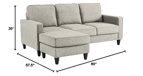 Serta Harmon Reversible Sectional Sofa, Modern L-Shaped Couch for Small Spaces, Soft Fabric Upholstery, Square Arm, Light Gray