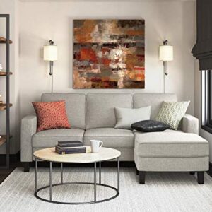 Serta Harmon Reversible Sectional Sofa, Modern L-Shaped Couch for Small Spaces, Soft Fabric Upholstery, Square Arm, Light Gray