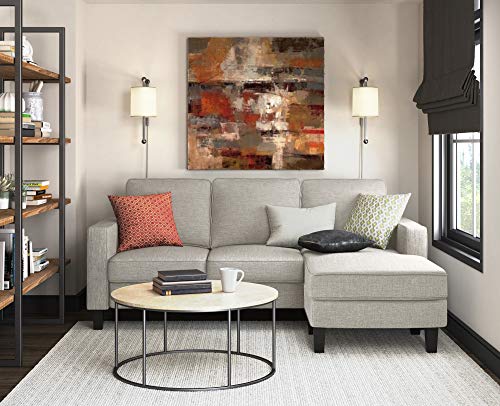 Serta Harmon Reversible Sectional Sofa, Modern L-Shaped Couch for Small Spaces, Soft Fabric Upholstery, Square Arm, Light Gray