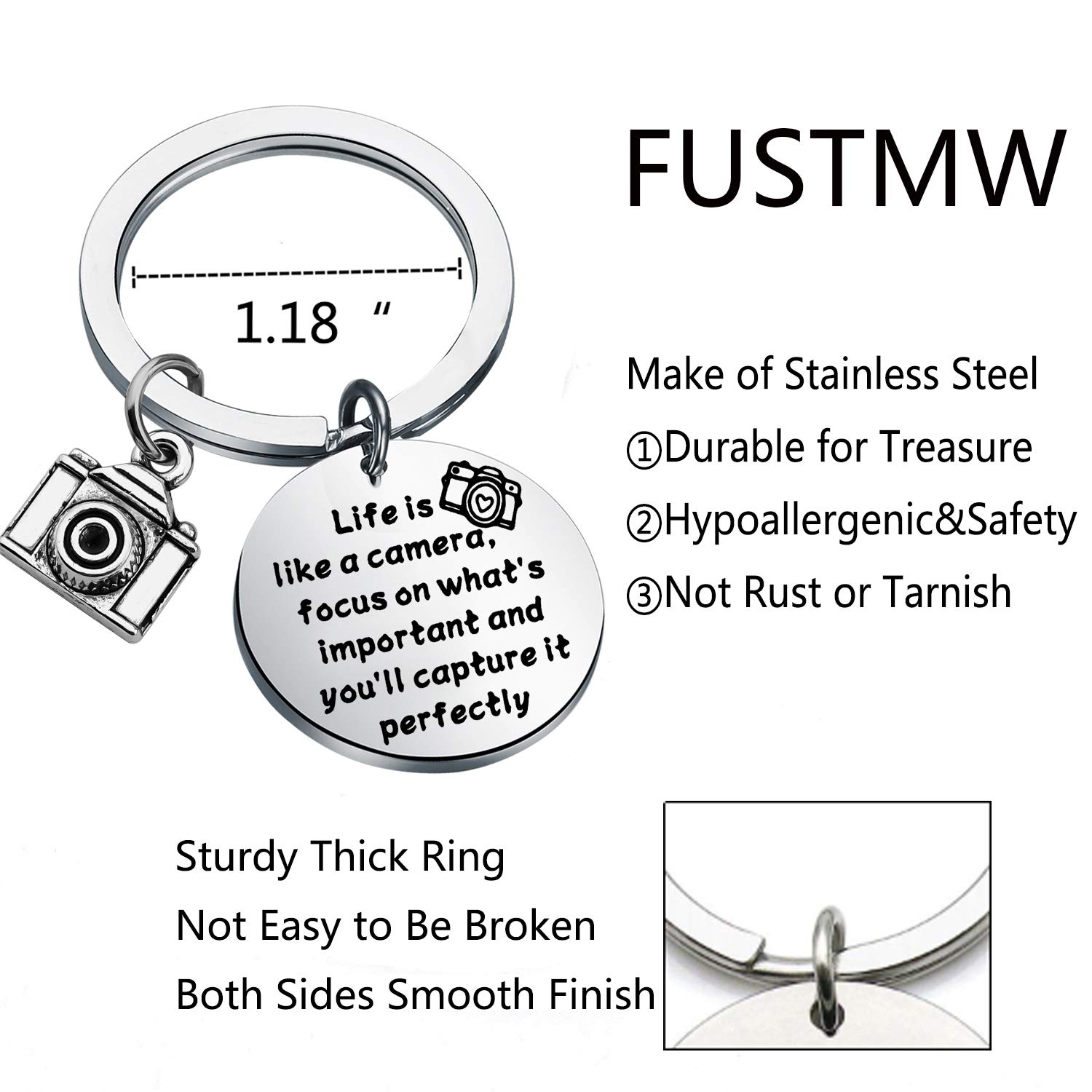 FUSTMW Photographer Gift Camera Charm Keychain Wedding Photographer Gift Camera Jewelry Gifts for Videographer Inspirational Gift (silver)