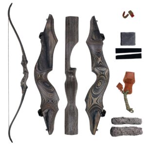 sinoart 58" takedown recurve bow bamboo limbs archery right and left handed riser bow for hunting target shooting 25-65lbs(40lbs, left hand)