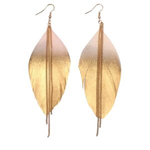 Chic handmade eye catching brilliant shine light weight boho nature feather earrings for women (White)