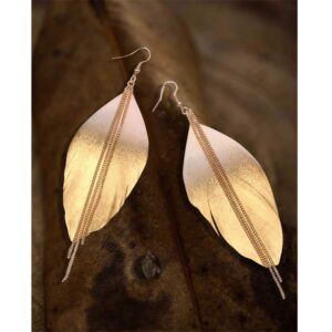 Chic handmade eye catching brilliant shine light weight boho nature feather earrings for women (White)