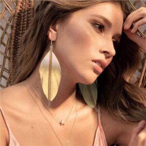 Chic handmade eye catching brilliant shine light weight boho nature feather earrings for women (White)