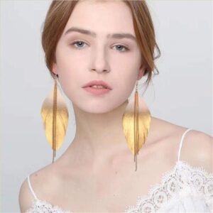 Chic handmade eye catching brilliant shine light weight boho nature feather earrings for women (White)