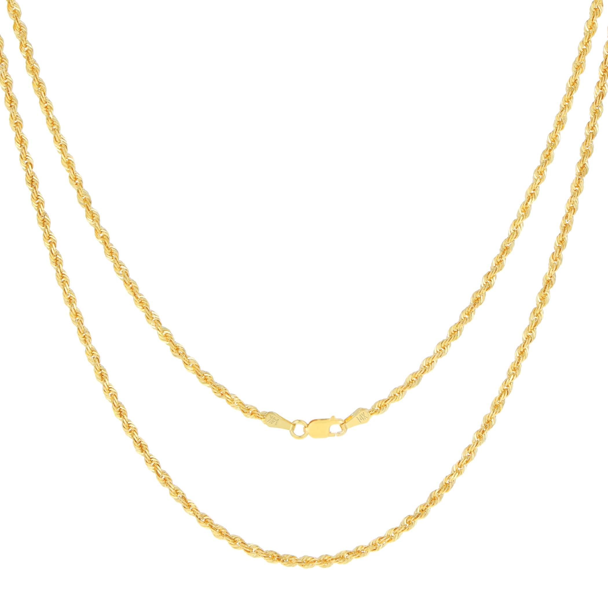 Nuragold 14k Yellow Gold 2.5mm Solid Rope Chain Diamond Cut Link Pendant Necklace, Mens Womens Jewelry 16" 18" 20" 22" 24" 26" 28" 30"