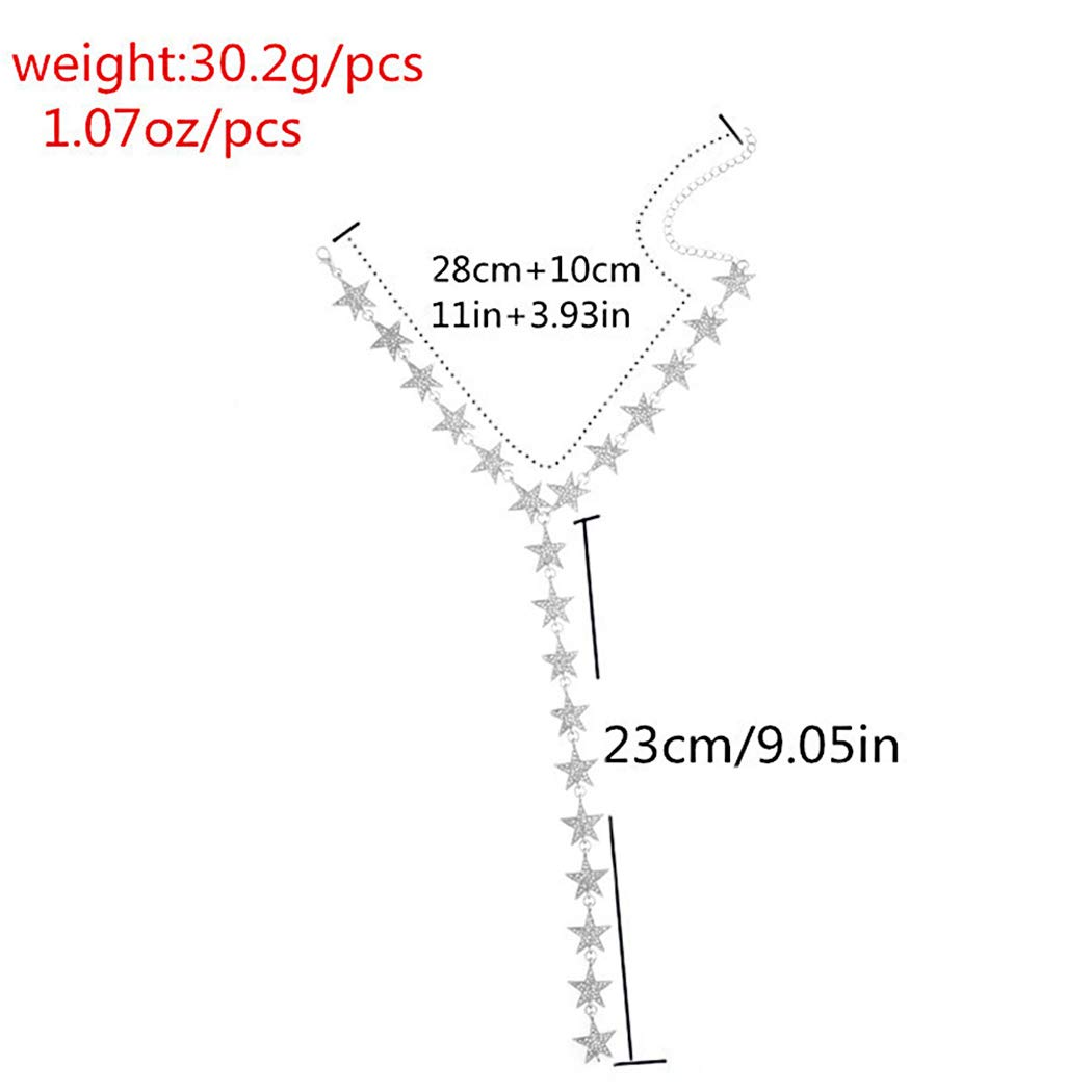 Nicute Star Y-Necklaces Rhinestone Long Necklaces Crystal Choker Chain Party Choker Necklace Jewelry for Women (Silver)