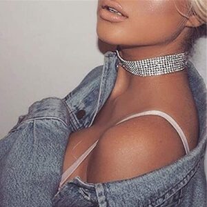 Nicute Rhinestone Necklace Jewelry Silver Crystal Wide Choker Necklace Sparkly Collar Necklaces Prom for Women