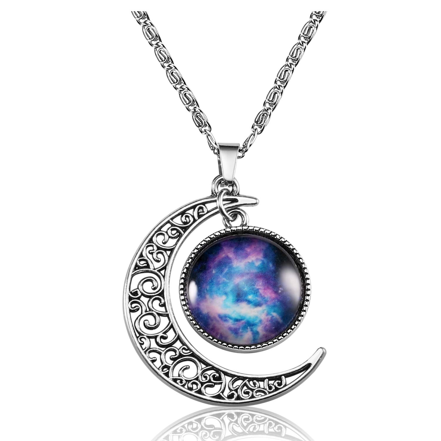 Lcbulu Galaxy Crescent Moon Pendant Necklaces Jewelry for Women18''