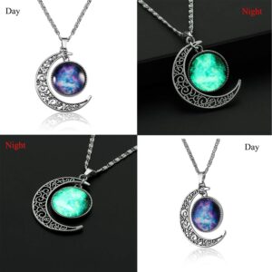 Lcbulu Galaxy Crescent Moon Pendant Necklaces Jewelry for Women18''