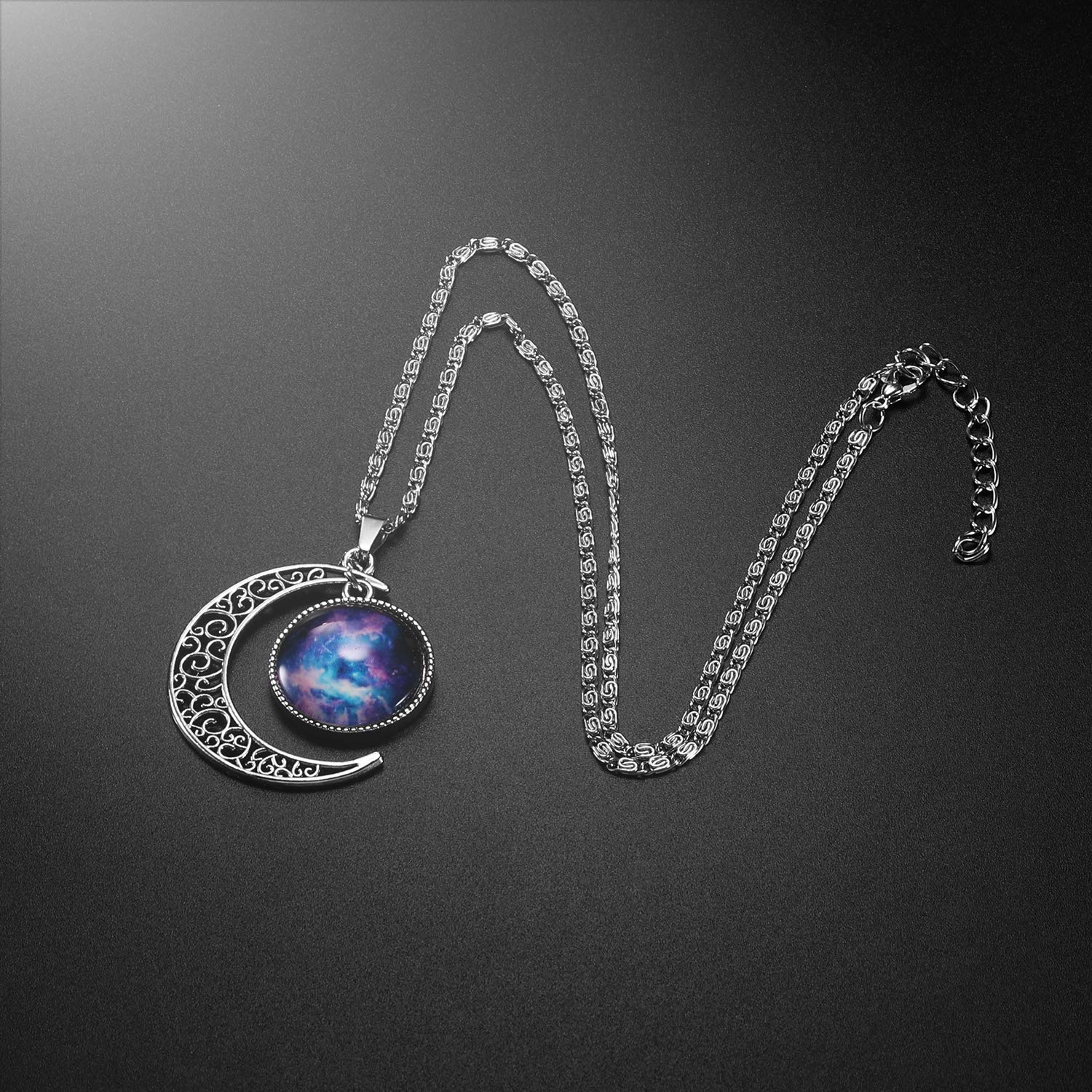 Lcbulu Galaxy Crescent Moon Pendant Necklaces Jewelry for Women18''