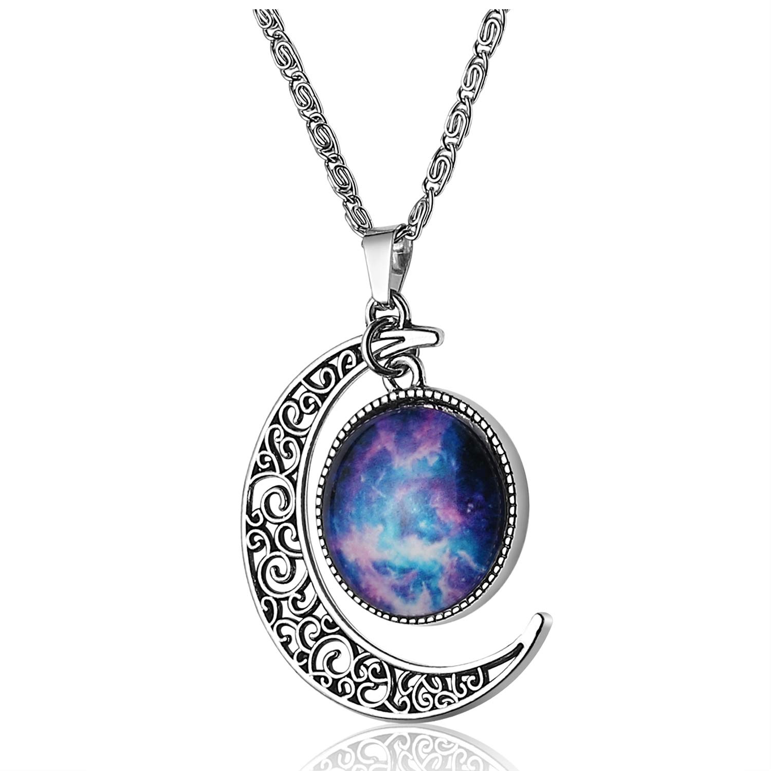 Lcbulu Galaxy Crescent Moon Pendant Necklaces Jewelry for Women18''