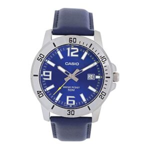 casio mtp-vd01l-2bv men's enticer blue leather band blue dial casual analog sporty watch