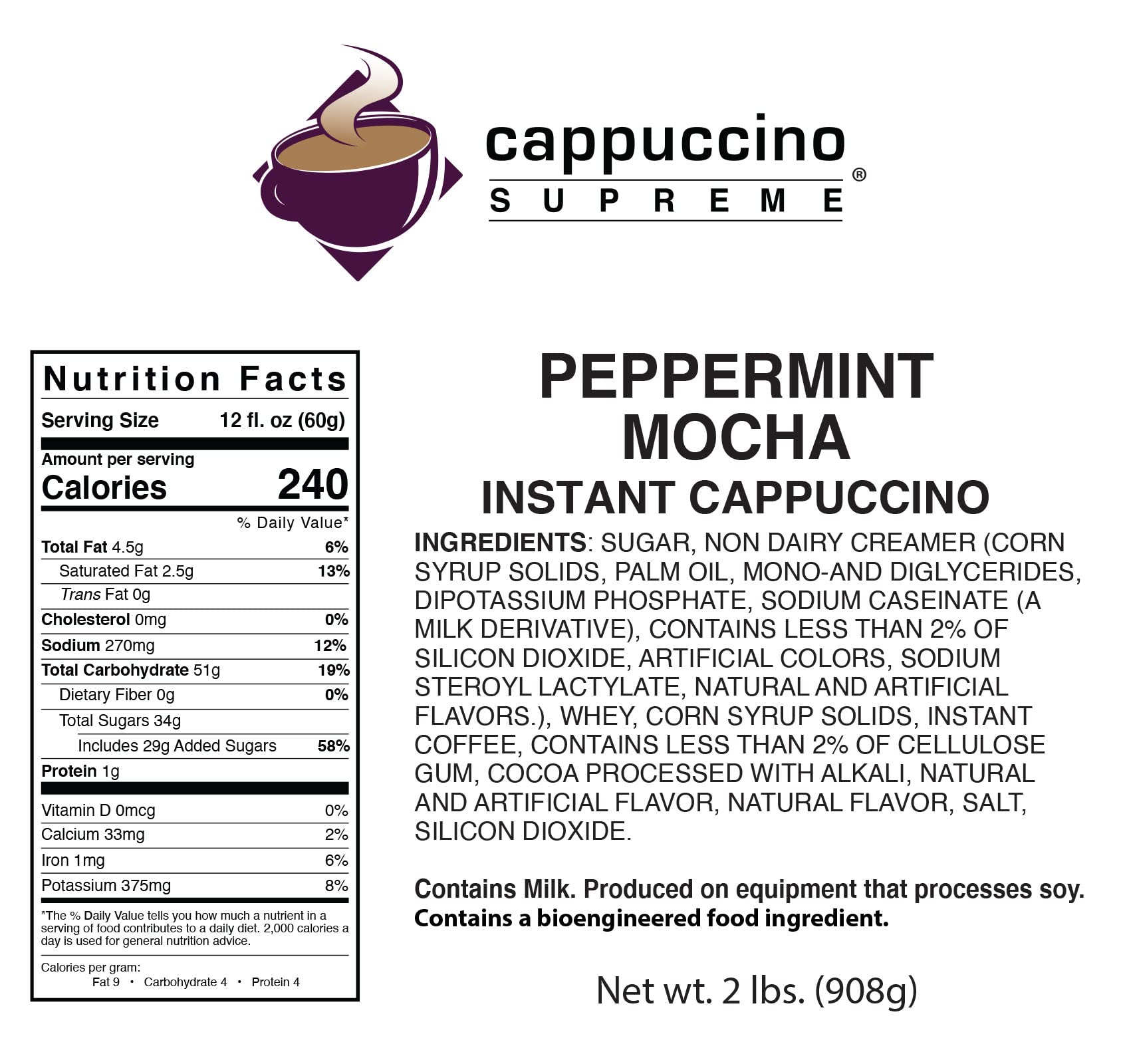 Cappuccino Supreme Peppermint Mocha Instant Cappuccino Mix 6 x 2 lbs