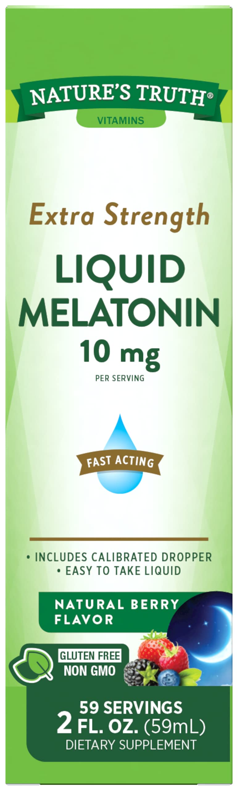 Liquid Melatonin Drops | 10 mg | 2 Fl oz Maximum Strength for Adults | Berry Flavor | Vegetarian, Non-GMO, Gluten Free | by Nature's Truth