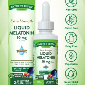 Liquid Melatonin Drops | 10 mg | 2 Fl oz Maximum Strength for Adults | Berry Flavor | Vegetarian, Non-GMO, Gluten Free | by Nature's Truth