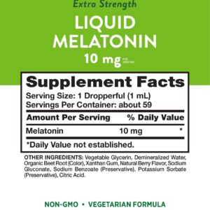 Liquid Melatonin Drops | 10 mg | 2 Fl oz Maximum Strength for Adults | Berry Flavor | Vegetarian, Non-GMO, Gluten Free | by Nature's Truth