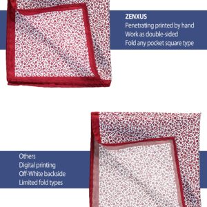 ZENXUS Printed Pocket Squares 8-Pack, plus 3 Folds Holder, Penetrating Printed Men's Handkerchiefs, Sewn by Hand