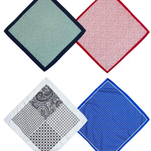 ZENXUS Printed Pocket Squares 8-Pack, plus 3 Folds Holder, Penetrating Printed Men's Handkerchiefs, Sewn by Hand