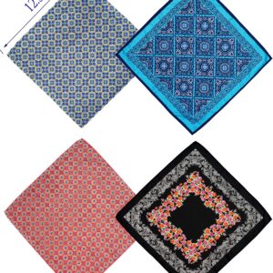 ZENXUS Printed Pocket Squares 8-Pack, plus 3 Folds Holder, Penetrating Printed Men's Handkerchiefs, Sewn by Hand