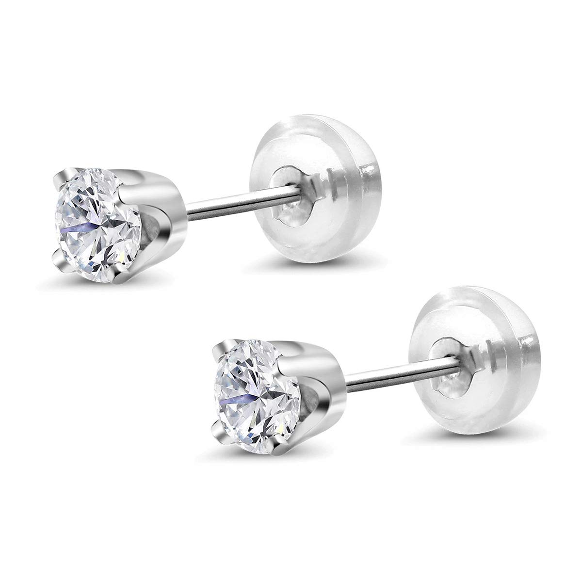 Gem Stone King 14K White Gold Lab Grown Diamond Stud Earrings | Gold Earrings For Women | G-H Color | VS2-SI1 Clarity