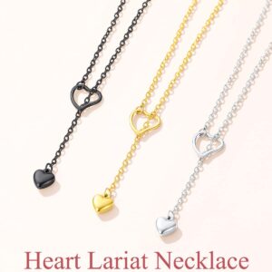 FOCALOOK Black Long Necklaces for Women Trendy Drop Heart Pendant Lariat Long Chain Elegant Y-Necklaces