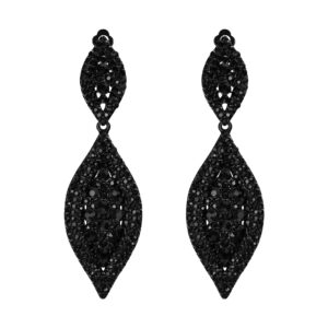 Flyonce Clip On Earrings for Women Rhinestone Crystal Wedding Bridal Clip-on Drop Dangle Earrings Black Black-Tone