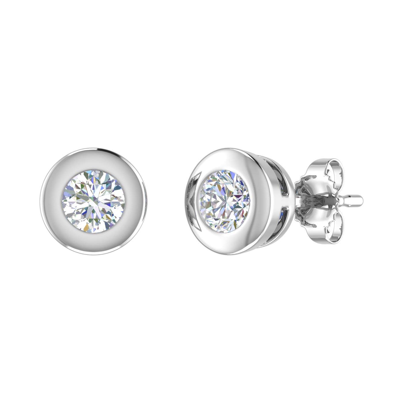 1/2 Carat Bezel Set Diamond Stud Earrings in 14K White Gold - IGI Certified