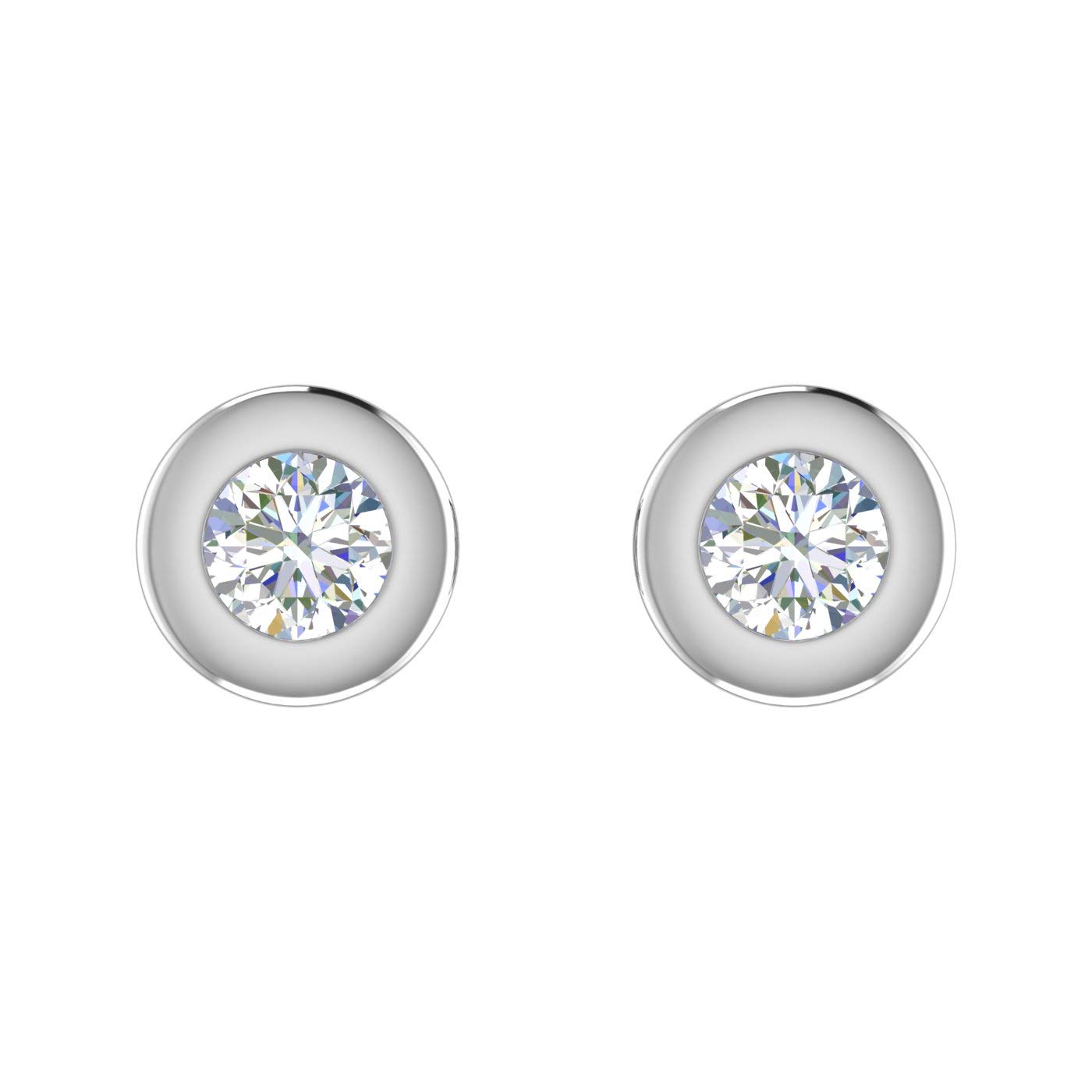 1/2 Carat Bezel Set Diamond Stud Earrings in 14K White Gold - IGI Certified