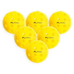 Flynn Outdoor Pickleball Balls – Bright Yellow Durable 40 Hole Pickleballs, Fly True with Consistent Bounce – Convenient 6 Pack, Suitable for Outdoor Pickleball Practice and Match Play.