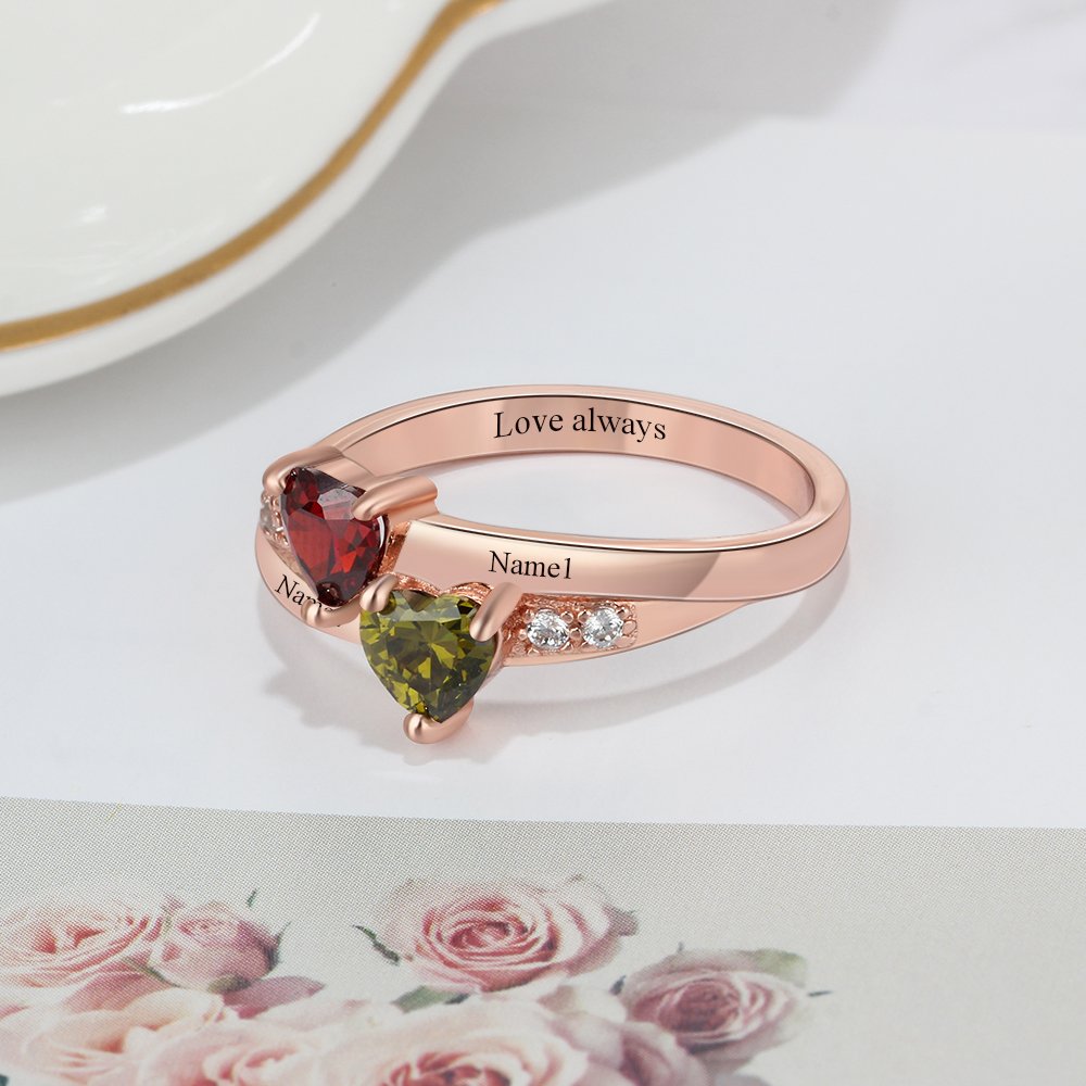 Personalized Promise Rings for Her Mother Rings with 2 Simulated Birthstones Custom Couples Name Ring for Women