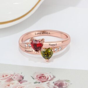 Personalized Promise Rings for Her Mother Rings with 2 Simulated Birthstones Custom Couples Name Ring for Women Rose Gold