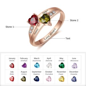 Personalized Promise Rings for Her Mother Rings with 2 Simulated Birthstones Custom Couples Name Ring for Women Rose Gold