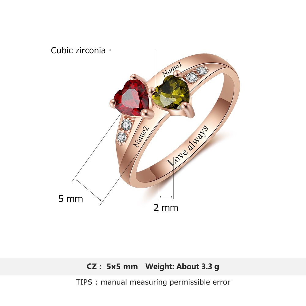 Personalized Promise Rings for Her Mother Rings with 2 Simulated Birthstones Custom Couples Name Ring for Women Rose Gold