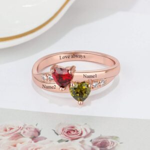 Personalized Promise Rings for Her Mother Rings with 2 Simulated Birthstones Custom Couples Name Ring for Women