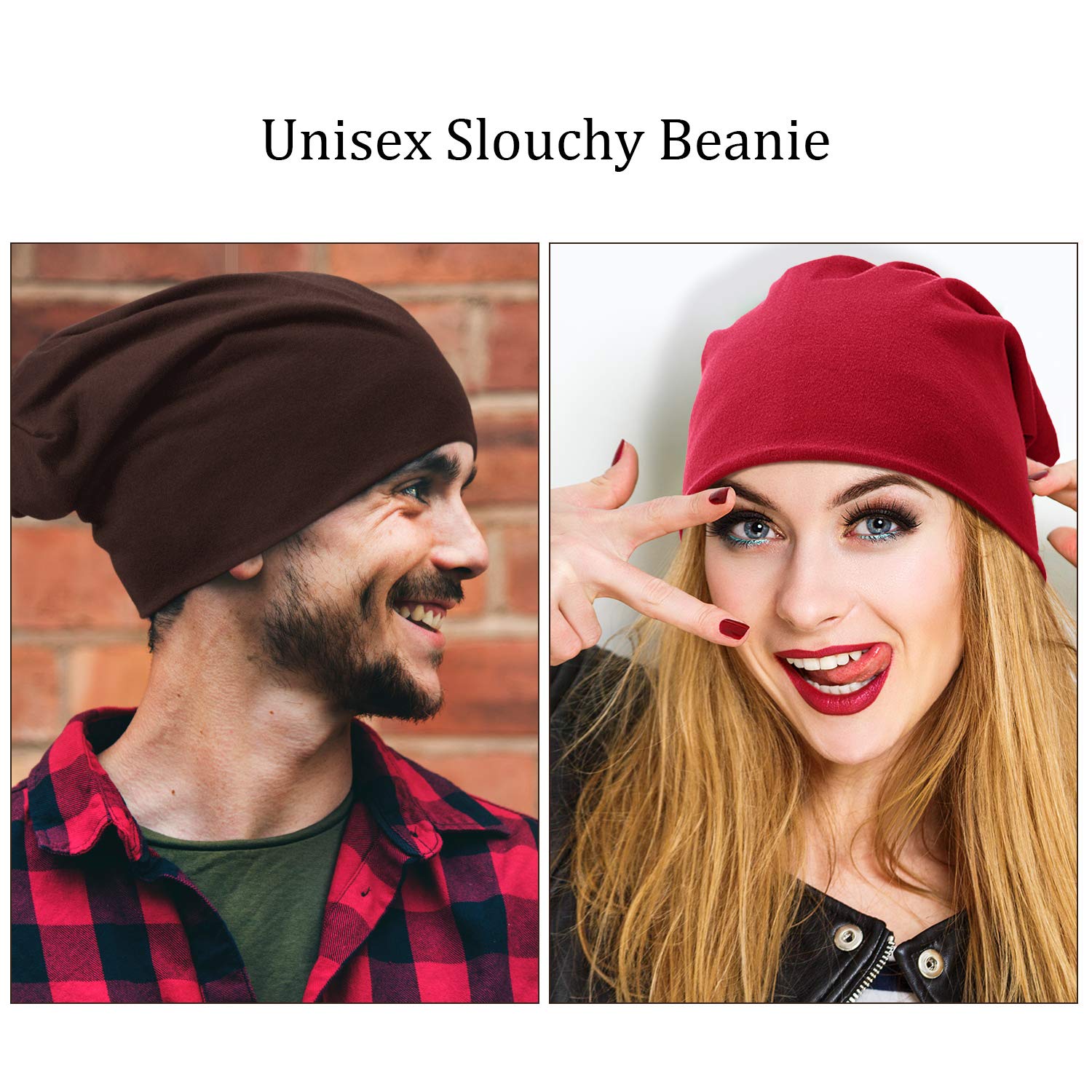 Outus 4 Pieces Thin Knit Slouchy Cap Beanies Hat Unisex Hip-Hop Sleep Cap Dwarf Hat (Dark Blue, Dark Brown, Light Gray, Red)