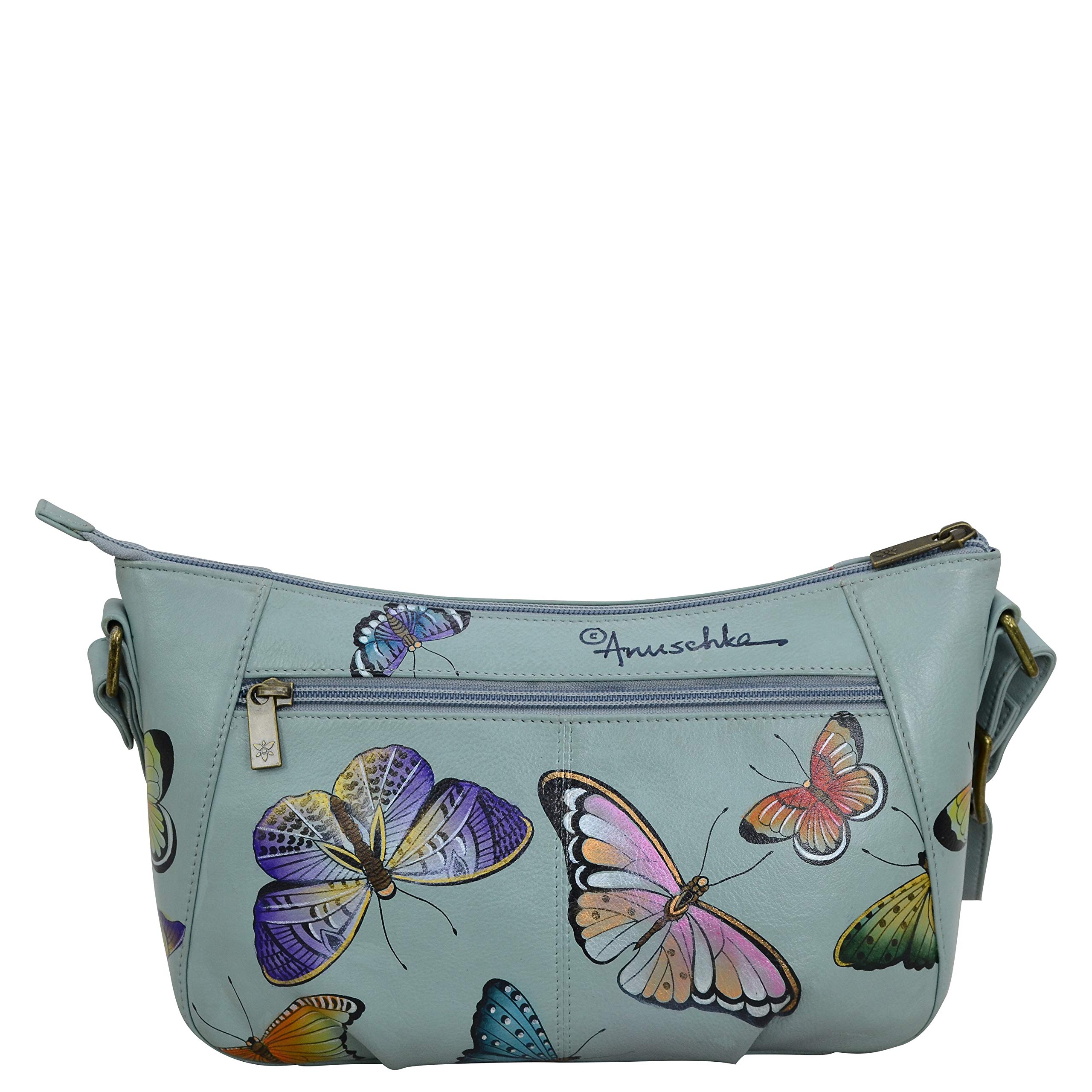 Anuschka Women’s Genuine Leather Shoulder Hobo - Hand Painted Exterior - Butterfly Heaven