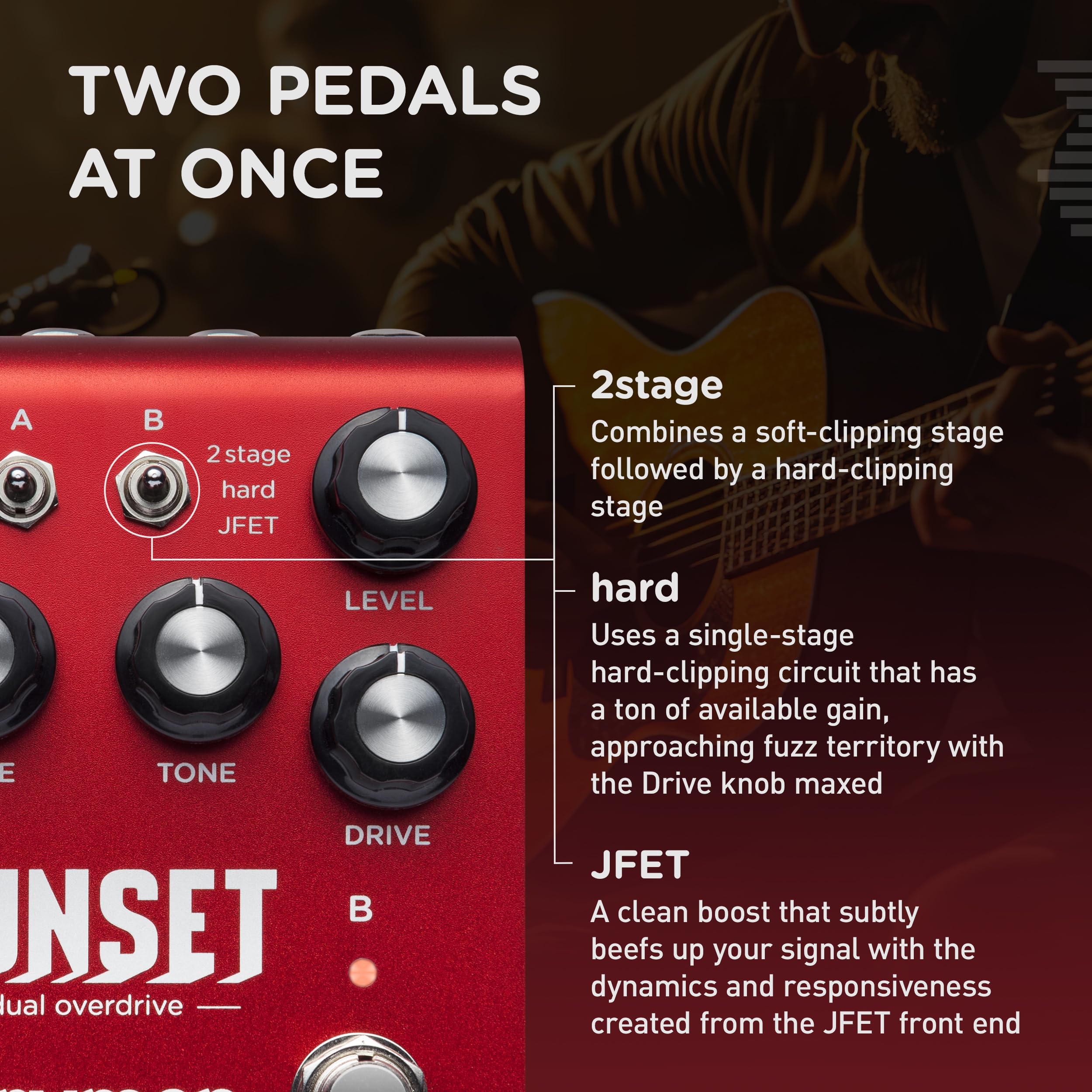 Strymon Sunset Dual Overdrive and Boost Guitar Effects Pedal for Electric and Acoustic Guitar, Synths and Keyboards