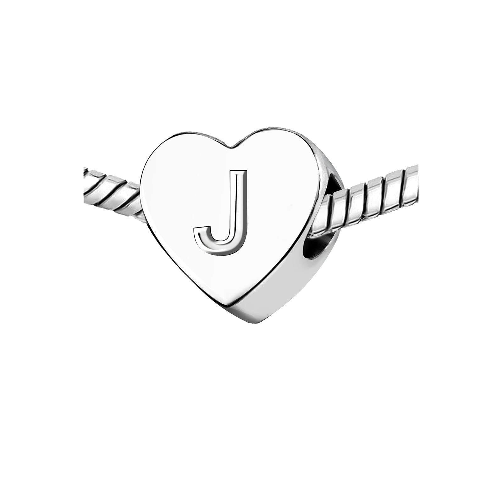 KunBead Initials J Letter Alphabet Love Heart Birthday Bead Charm Compatible with Pandora Bracelet for Women