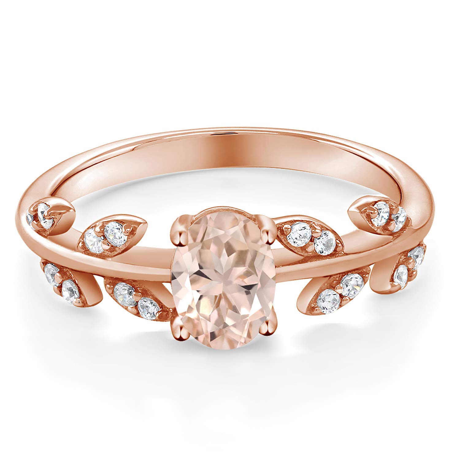 Gem Stone King 18K Rose Gold Plated Silver 7X5MM Oval Gemstone Birthstone Twisted Olive Branch Leaf Vine Band Wedding Ring For Women | Available In Size 5, 6, 7, 8, 9