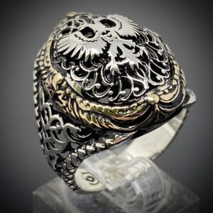 KAR 925 Sterling Silver Double Head Eagle Filigree Design Biker Ring I2A (9)