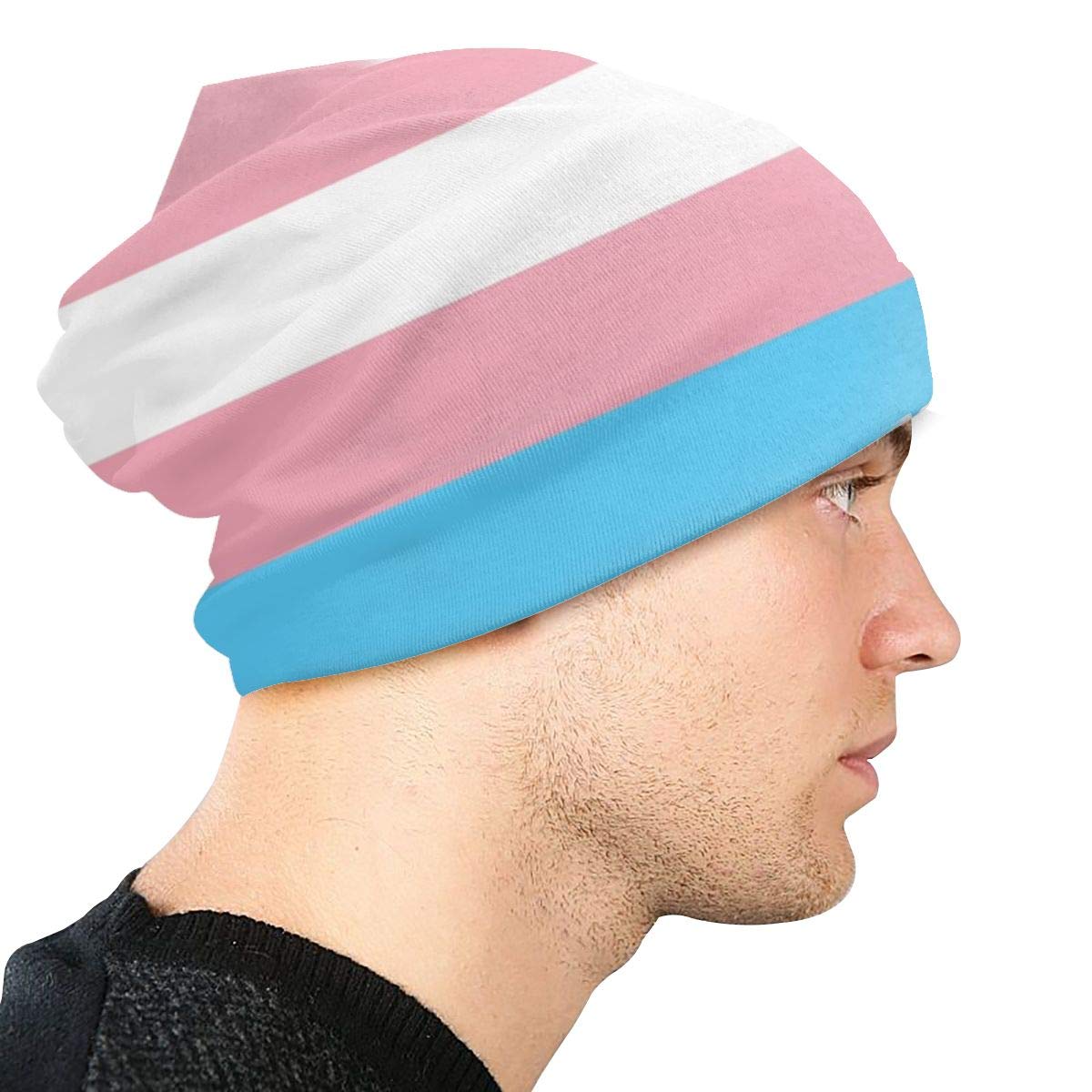 YISHOW Transgender Pride Flag Beanie Baggy Hat Slouchy Skull Beanie for Men Women