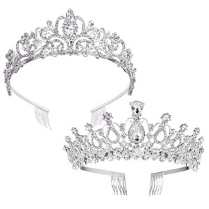 zocone rhinestone bridal tiara 2 pack crystal wedding crown for bridal and flower girls headpiece with comb (crystal)