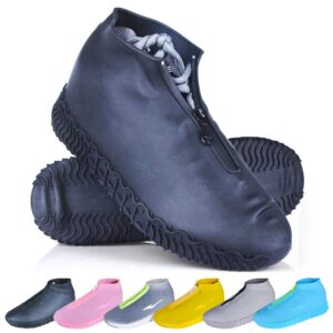 ydfagak waterproof shoe covers, reusable foldable not-slip rain shoe covers with zipper,shoe protectors overshoes rain galoshes for kids men and women (xl (women 10-13.5, men 11.5-14), black)