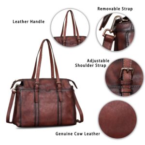 IVTG Genuine Leather Handbag for Women Vintage Handmade Top Handle Bag Crossbody Satchel (Coffee)