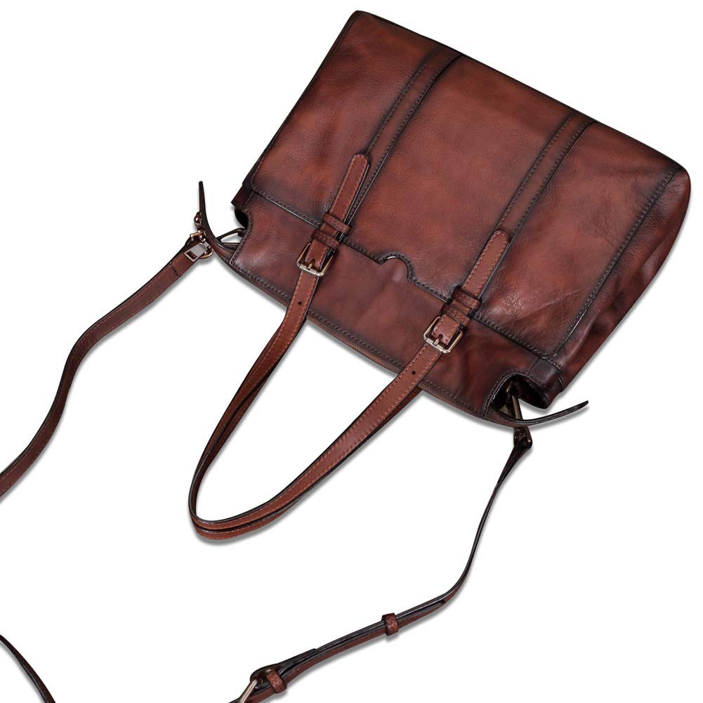 IVTG Genuine Leather Handbag for Women Vintage Handmade Top Handle Bag Crossbody Satchel (Coffee)